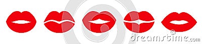 Red imprint kiss lips set icons â€“ vector Vector Illustration